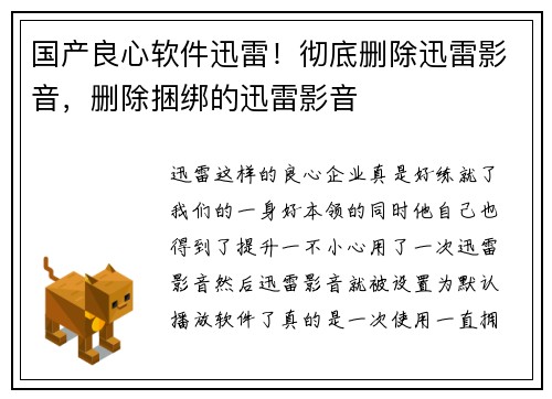 国产良心软件迅雷！彻底删除迅雷影音，删除捆绑的迅雷影音