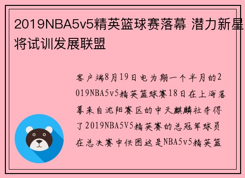 2019NBA5v5精英篮球赛落幕 潜力新星将试训发展联盟