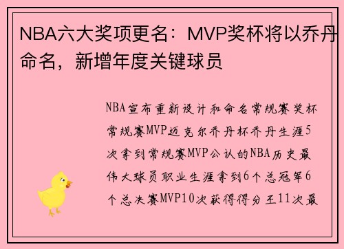 NBA六大奖项更名：MVP奖杯将以乔丹命名，新增年度关键球员